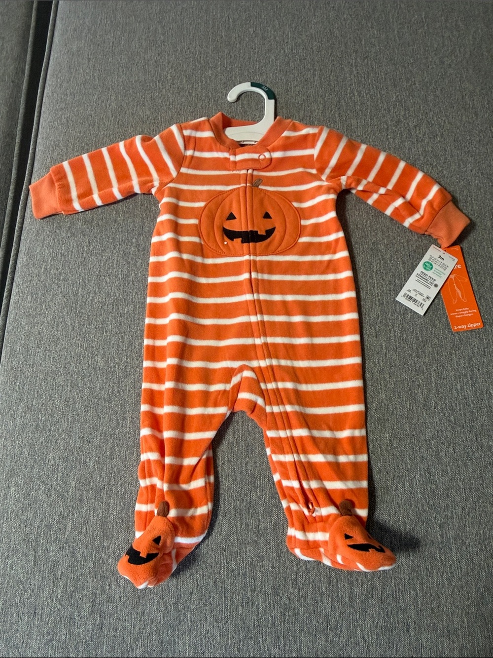 Carter's Orange and White Striped Pumpkin Footed One-Piece